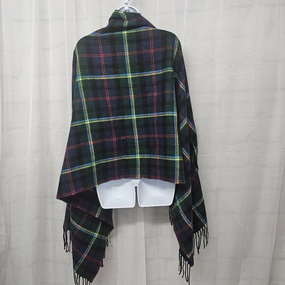 J. Crew Blue Green Plaid Shawl Scarf Fringe Wool OSFA - Picture 6 of 9